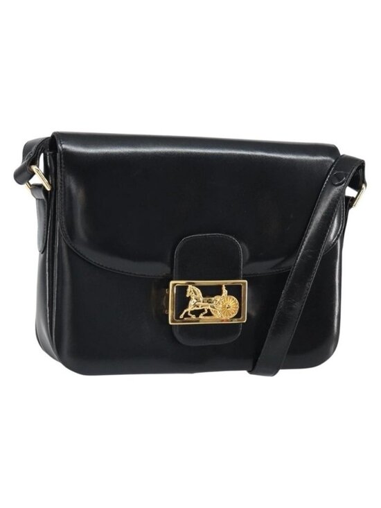 CELINE Handbags - Authentic CELINE Horse Carriage Shoulder Bag Leather Black Gold